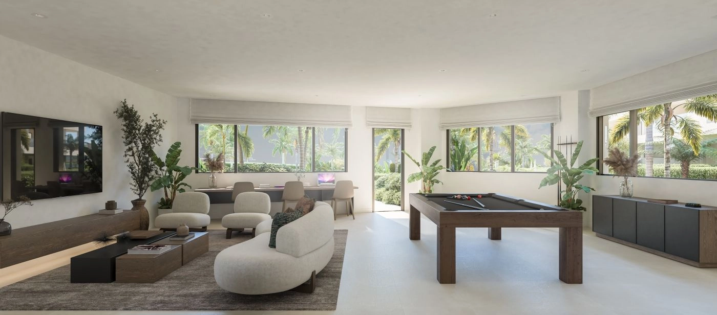 Beboerloungen, et allsidig rom perfekt for samhandling, møter eller sosiale sammenkomster.