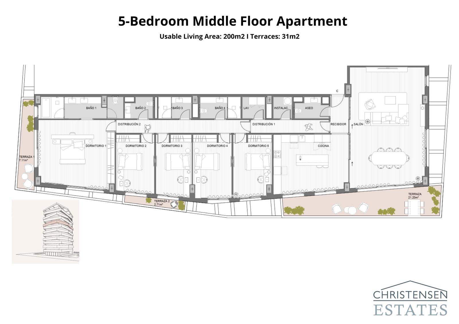 Denne store boligen med fem soverom tilbyr rikelig plass og en gjennomtenkt planløsning for optimal komfort og privatliv.
