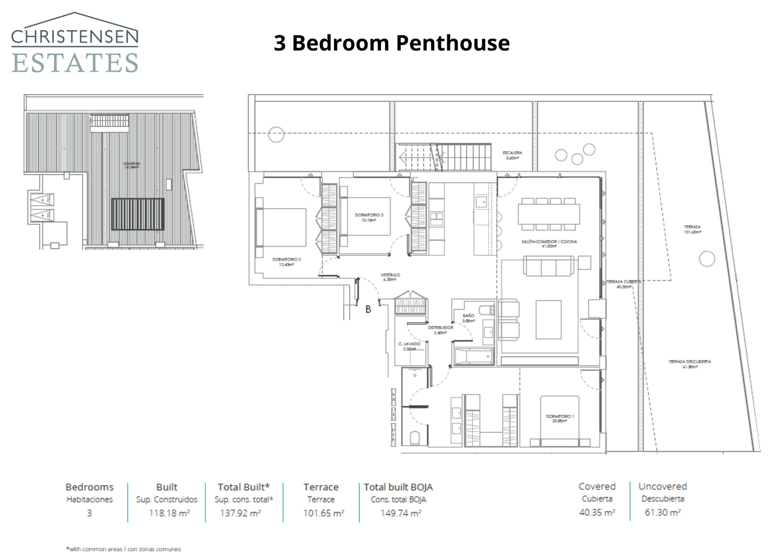 En eksepsjonell tre-roms toppleilighet, komplett med et stort taksolarium for det ultimate utelivet.