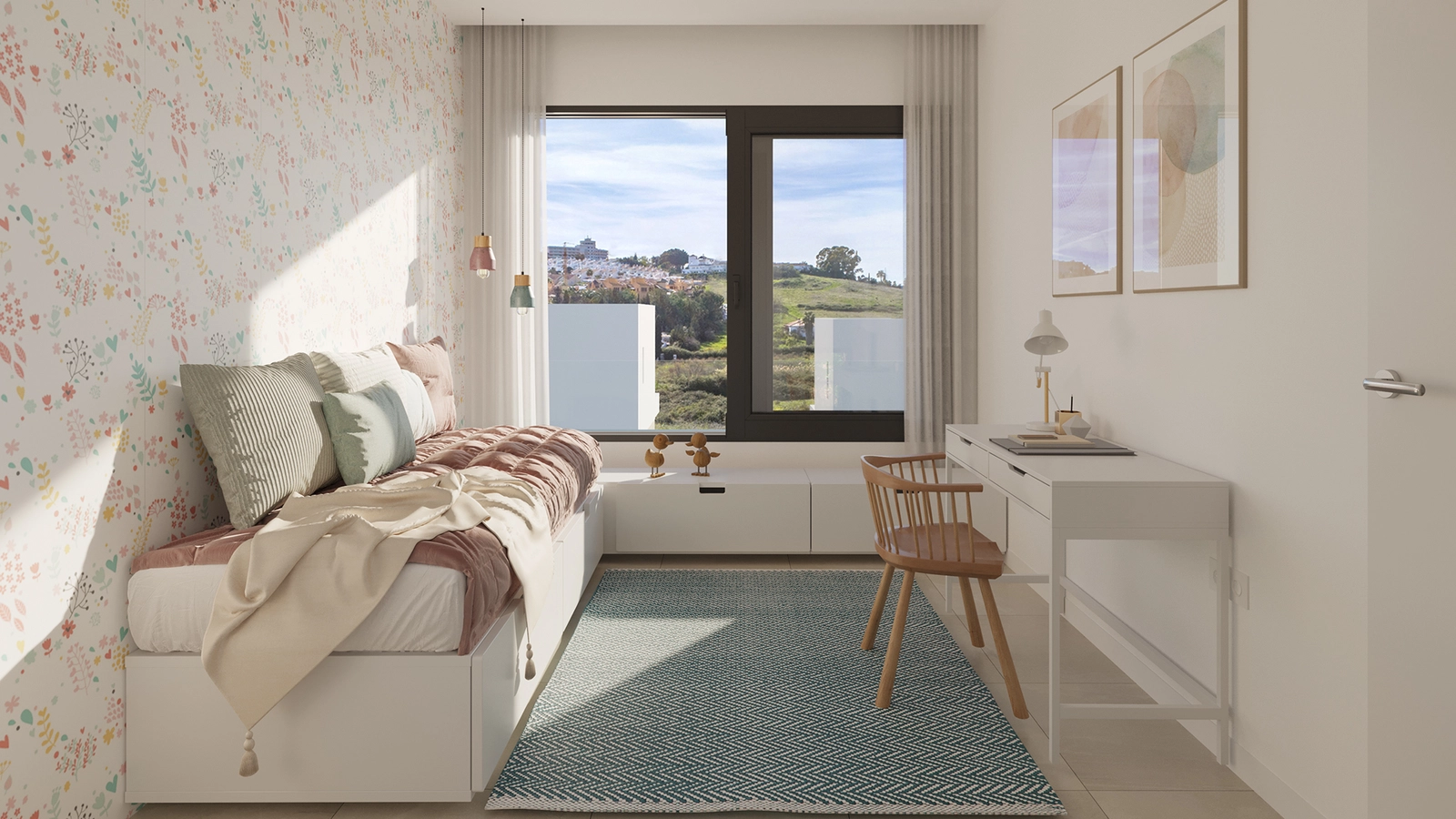 Et sjarmerende og allsidig soverom som kan tilpasses for barn, gjester eller som et hjemmekontor.