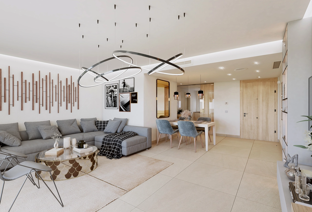 Elegant designede interiører tilbyr komfort og stil, med vakker utsikt over det omkringliggende grønne landskapet.