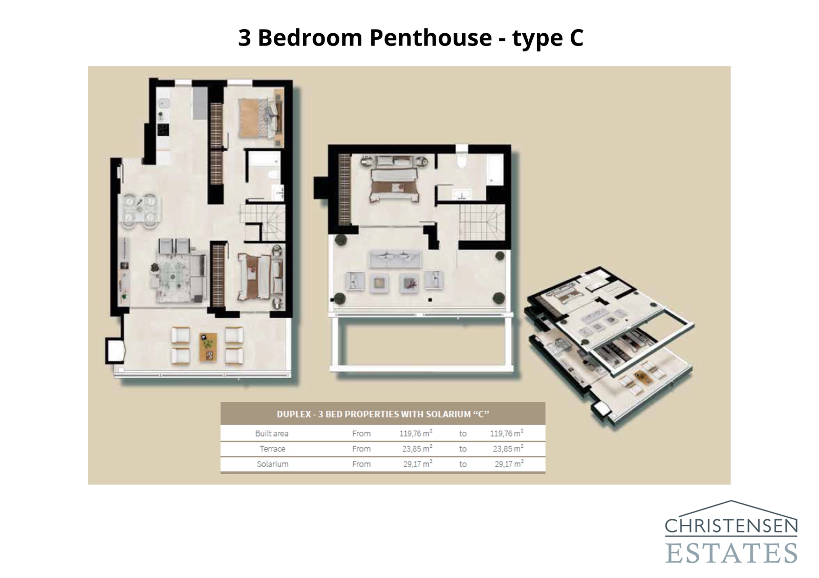 Dette tre-roms dupleks toppleilighetsdesignet tilbyr to nivåer av sofistikert boareal, kronet av et privat solarium for en eksklusiv livsstil.