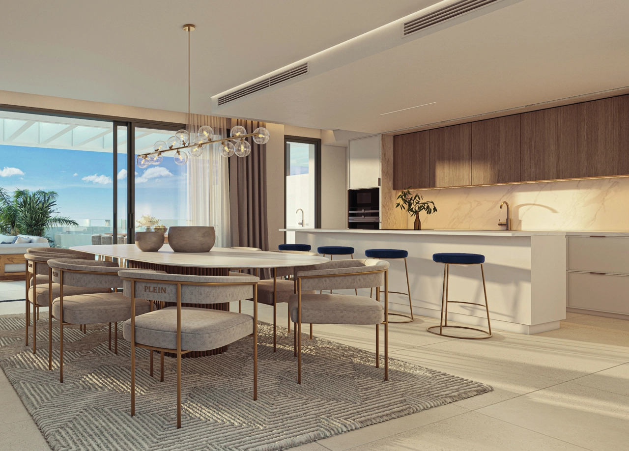 Et åpent oppholdsrom som kombinerer komfort og stil, med utgang til uteområdet.