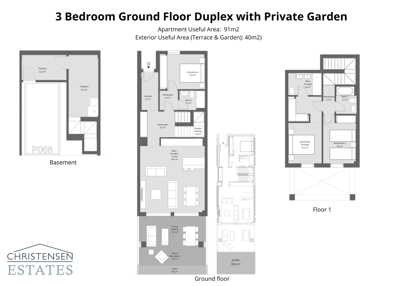 Denne dupleksleiligheten med tre soverom har en romslig første etasje med oppholdsrom som er koblet til en privat hage og terrasse, med soverom som er gjennomtenkt plassert for privatliv.