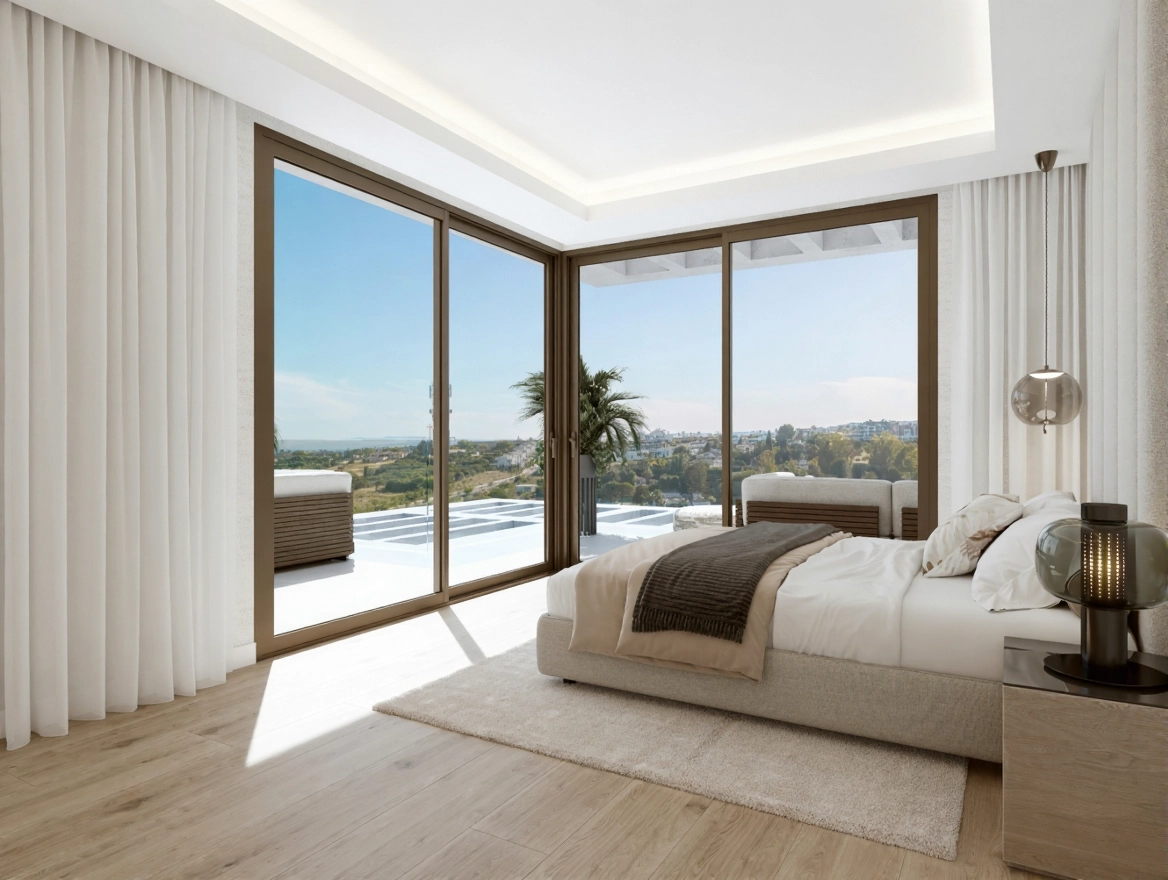 Våkn opp til vakker utsikt fra hovedsoverommet, som åpner ut mot en privat terrasse.