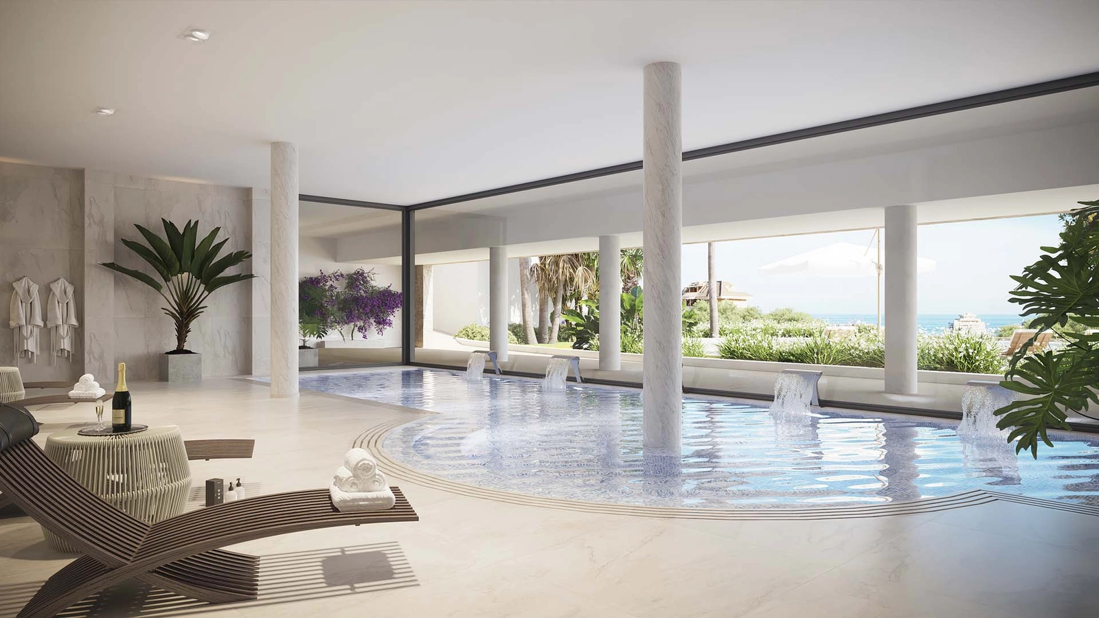 Det luksuriøse innendørs spaet og bassenget, designet for velvære og avslapning året rundt.