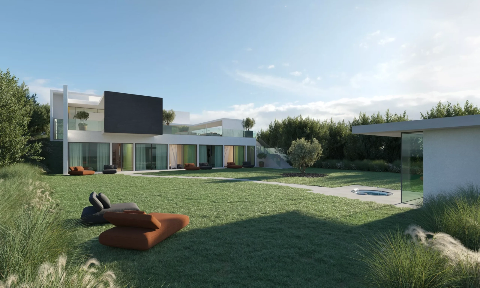 Den romslige private hagen gir et rolig og grønt område rundt denne luksuriøse eneboligen.