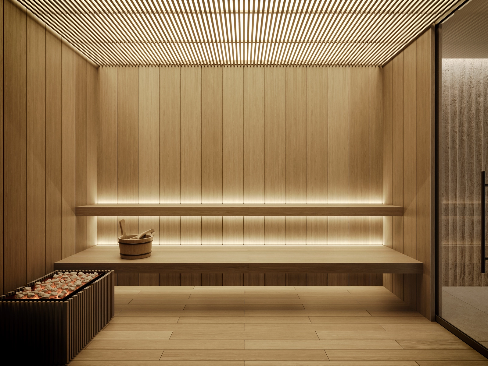 En fredelig badstue tilbyr det perfekte stedet å slappe av og fornye seg.