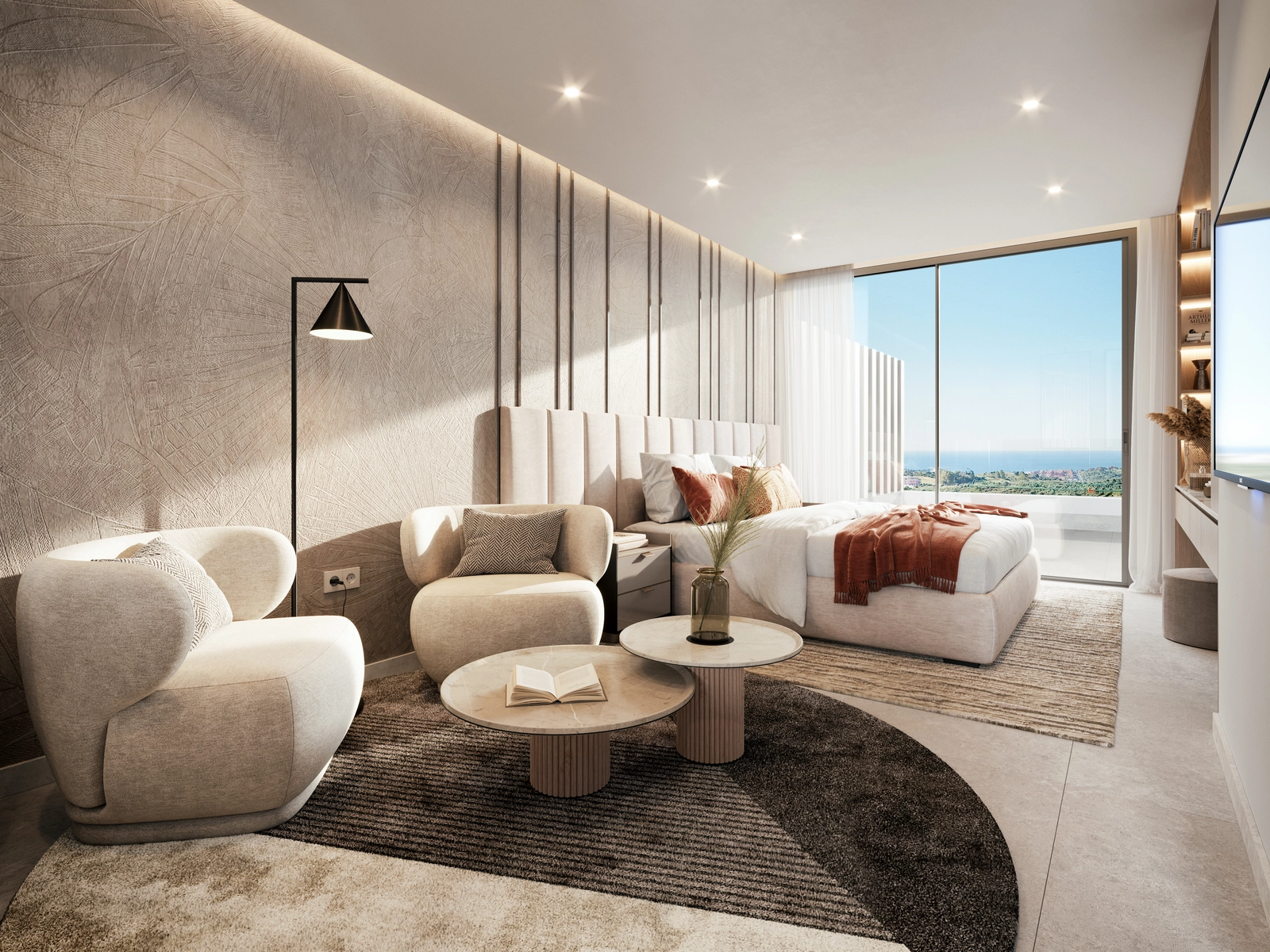 Våkn opp til fantastisk havutsikt fra komforten av ditt elegante hovedsoverom.