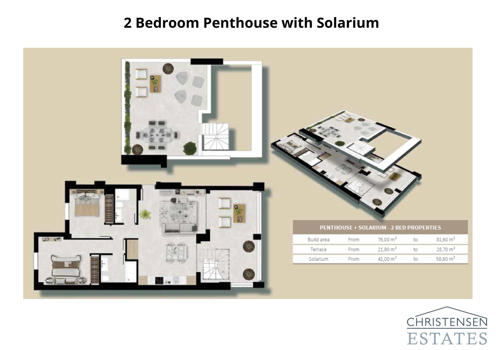 Penthouse med to soverom og solarium: Et romslig design over to plan som tilbyr et privat taksolarium for optimal avslapning og underholdning.