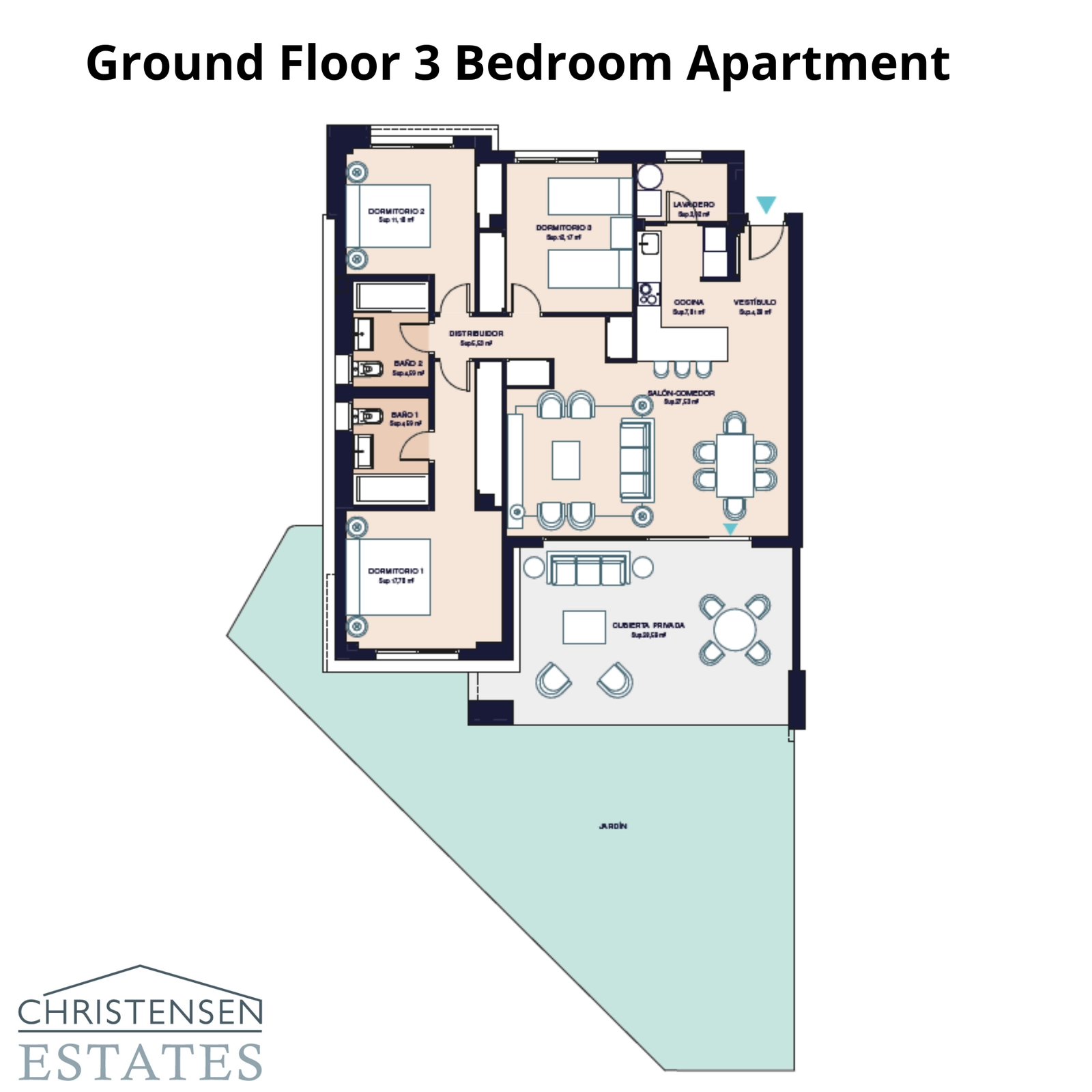 En romslig tre-roms bolig i første etasje med en sjenerøs privat hage, som skaper et ideelt rom for familier og utendørs livsstil.
