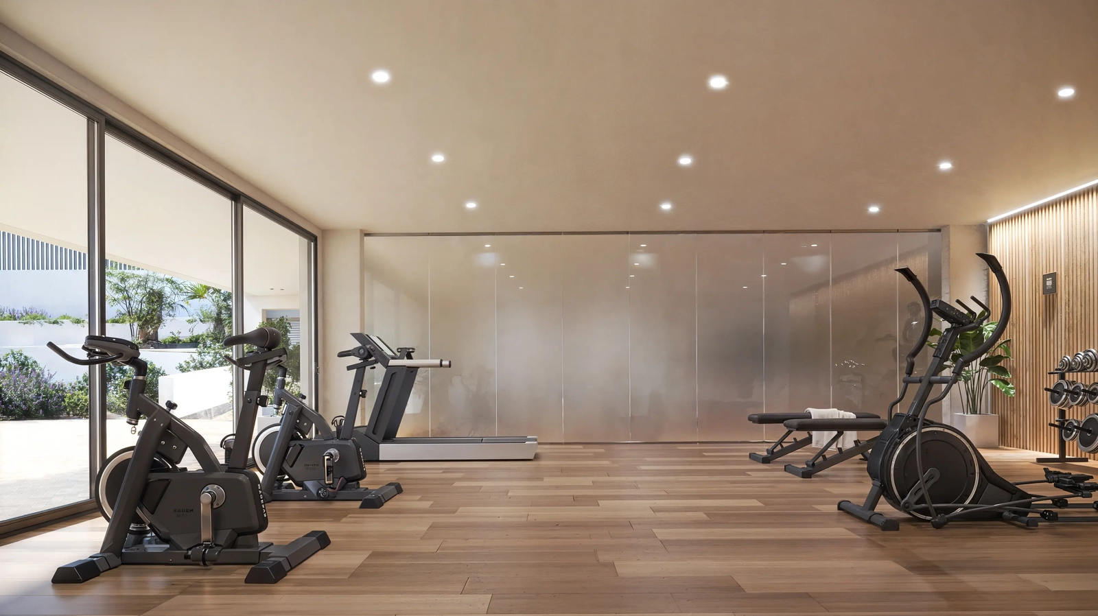 Hold deg aktiv og sunn i beboernes private og fullt utstyrte treningsstudio.