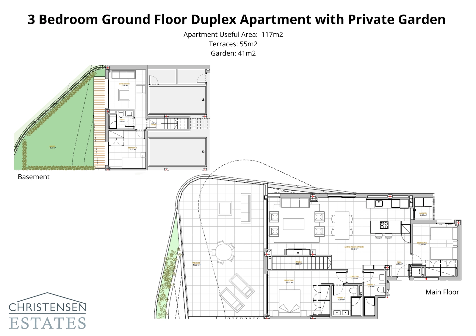 Denne dupleksleiligheten i første etasje med tre soverom tilbyr en romslig planløsning som sømløst kobles til en privat terrasse og hage, designet for en førsteklasses livsstil med flyt mellom inne og ute.
